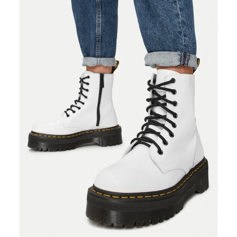 NWOB Doc Martens Jadon White Unisex 8-Eye Zip Platform Boots Authentic NEW